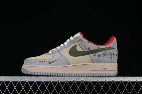Nike Air Force 1 '07 Low Stussy Collaboration Olive Green Star Low-Top Casual Sneakers - KK1988-034