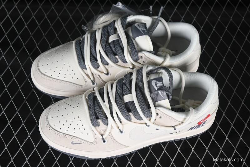 Nike SB Dunk Low Anniversary Collaboration Red Tag Beige Gray Customized Lace-Up Low-Top Casual Skate Shoes - XX3168-121