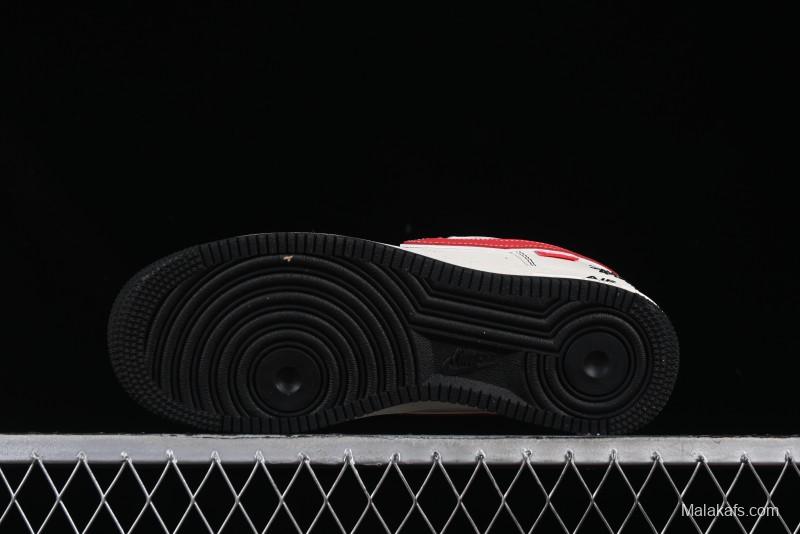 Nike Air Force 1 '07 Low Stussy Collaboration Black Stitch Red Swoosh Casual Sneakers - XS1958-518