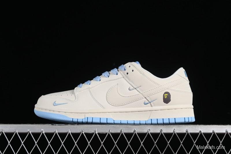 Nike SB Dunk Low BAPE Collaboration - Off-White Mini Blue Swoosh Anniversary High-End Custom Low-Top Casual Sneakers - XD6188-027