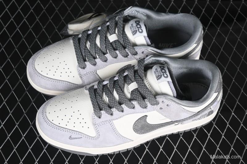 Nike SB Dunk Low The North Face Collaboration Double Swoosh Grey Pigskin Anniversary Edition Custom Low-Top Casual Skate Shoes - XX3168-009