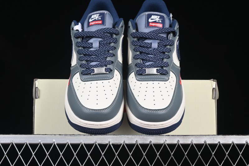 Nike Air Force 1 '07 Low Supreme Casual Sneakers in Grey Blue with Red Swoosh - XZ6188-382
