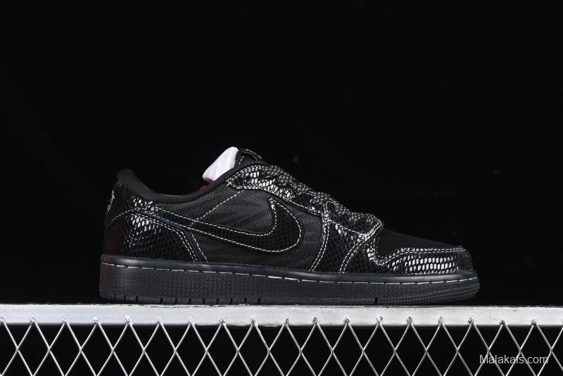 Nike Travis Scott x Fragment Design x Air Jordan 1 Low OG SP AJ1 Year of the Snake Limited Black Snake Web Low Top Casual Sneakers - CH6336-018