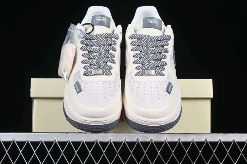 Nike Air Force 1 '07 Low Stussy Collaboration Beige Grey Embroidered Swoosh Low-Top Casual Sneakers - DM6688-003