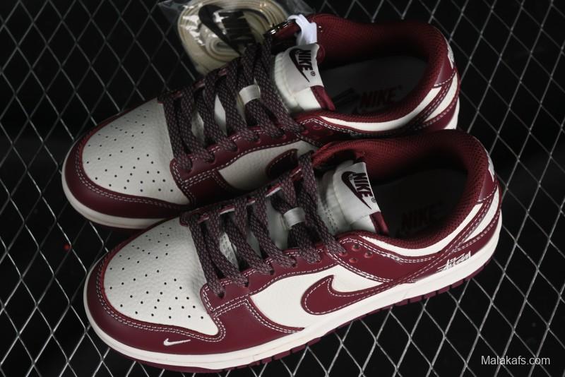 Nike SB Dunk Low Stussy Collaboration - Burgundy Starry Sky Anniversary High-End Custom Low-Top Casual Skate Shoes - BB9898-001