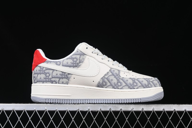 Nike Air Force 1 '07 Low Dior Collaboration - Grey Pattern Low-Top Casual Sneakers - DF0188-021