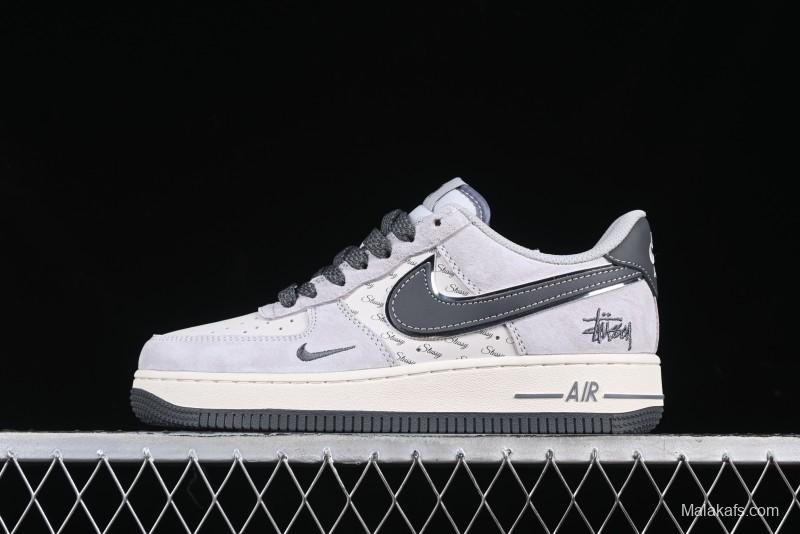 Nike Air Force 1 '07 Low Stussy Collaboration Grey Swoosh Casual Sneakers - XZ6188-911