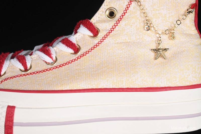 Converse 1970s CNY Year of the Snake Limited Edition High-Top Canvas Sneakers with Gold Star Chain and Metallic Snake Lace Jewelry - A13351C