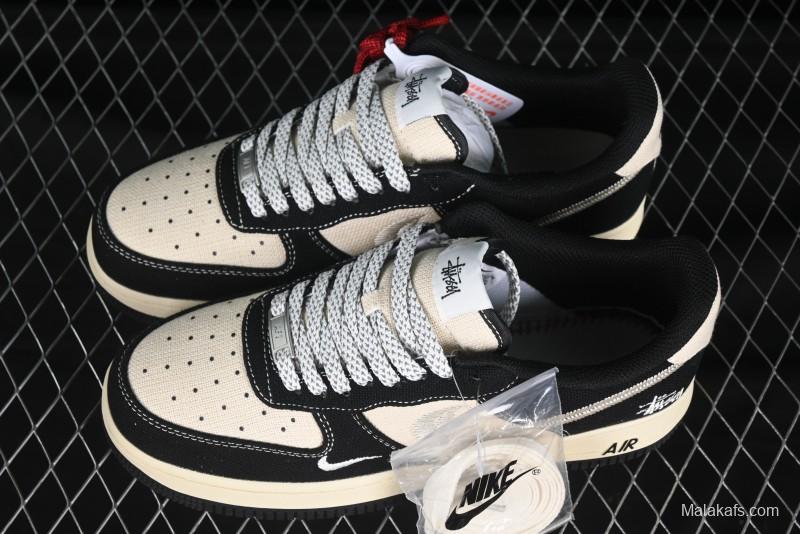 Nike Air Force 1 '07 Low Stussy Collaboration Beige Black Low-Top Casual Sneakers - XZ6188-762