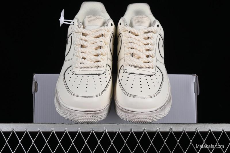 Nike Air Force 1 '07 Low Casual Sneakers with Hemp Rope Laces and Distressed Design - 315122-333