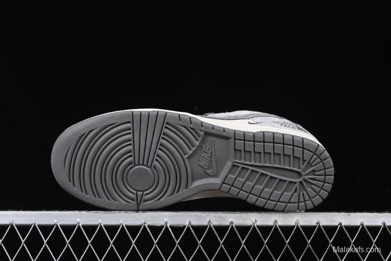 Nike SB Dunk Low The North Face Collaboration Double Swoosh Grey Pigskin Anniversary Edition Custom Low-Top Casual Skate Shoes - XX3168-009