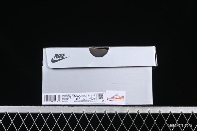 Nike Travis Scott x Fragment Design x Air Jordan 1 Low OG SP AJ1 Mocha Gold Low-top Casual Sneakers - DM7866-040