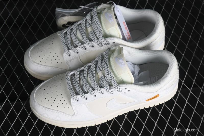 Nike SB Dunk Low Gucci Collaboration - Silver White Pattern Anniversary High-End Custom Low-Top Casual Sneakers BB9676-312