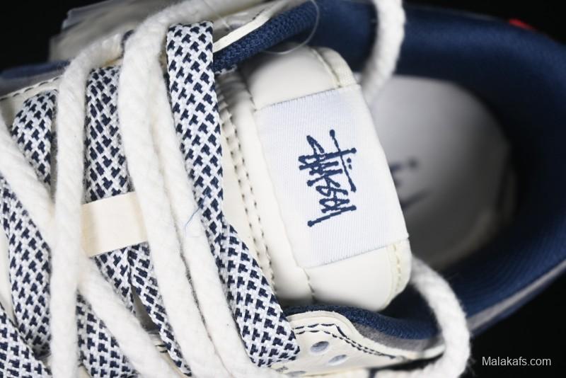 Nike SB Dunk Low Stussy Collaboration Anniversary Custom Low-Top Casual Sneakers with Strap in Beige Grey and Navy - YX5066-236