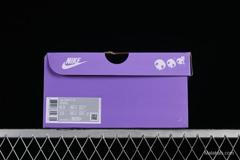 Nike Air Force 1 Low Witch Collaboration Custom Leather Sneakers with Gradient White-Purple and Skull Design - CW2288-111