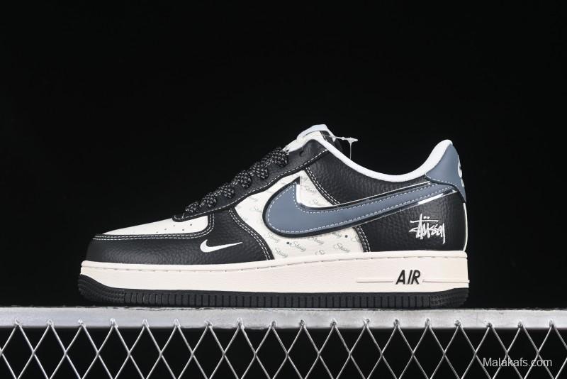 Nike Air Force 1 '07 Low Stussy Collaboration Grey Blue Black Leather Low-Top Casual Sneakers - XZ6188-199