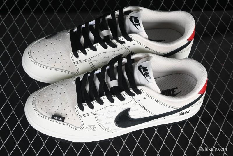 Nike SB Dunk Low Stussy Collaboration Bullet Comment Black Check Anniversary Custom Low-Top Casual Skate Shoes - DJ2024-115