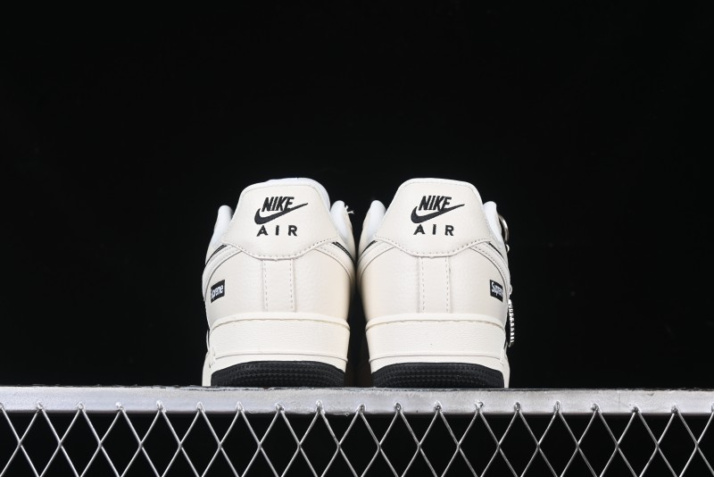 Nike Air Force 1 '07 Low Supreme Collaboration - Beige Black Double Swoosh Casual Sneakers - DF0188-019