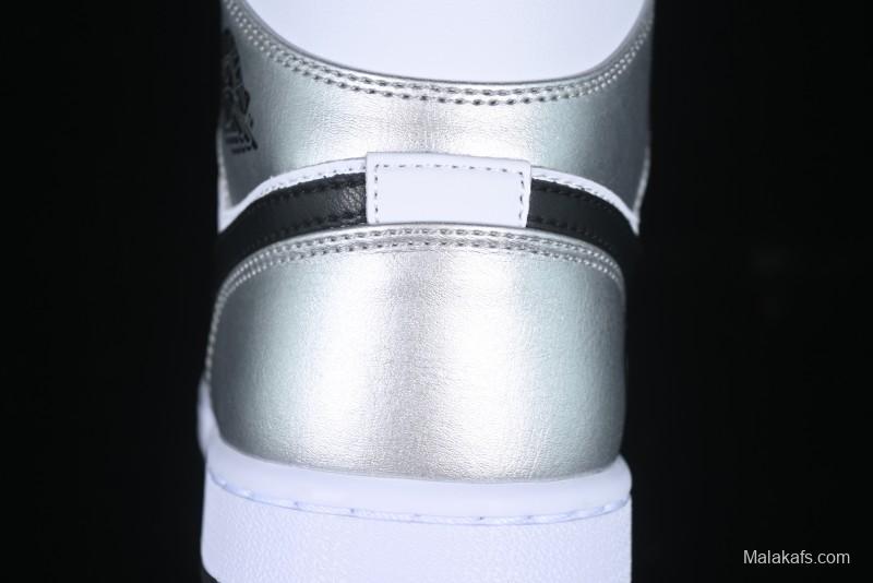 Nike Air Jordan 1 Mid AJ1 Basketball Shoes in Black White Silver - DQ8423-103