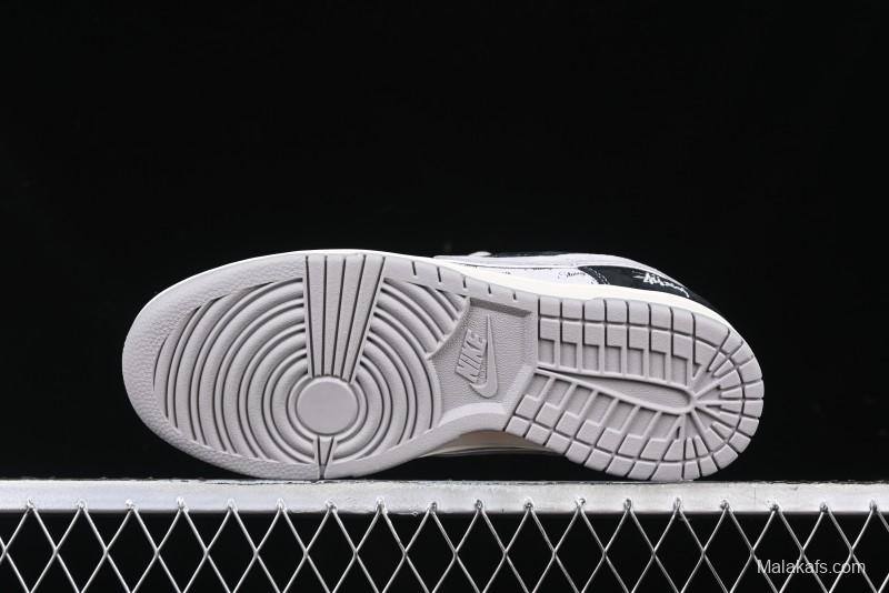 Nike SB Dunk Low Stussy Collaboration - Black Grey Pig Leather Anniversary Custom Edition Low-Top Casual Sneakers - XX3168-008