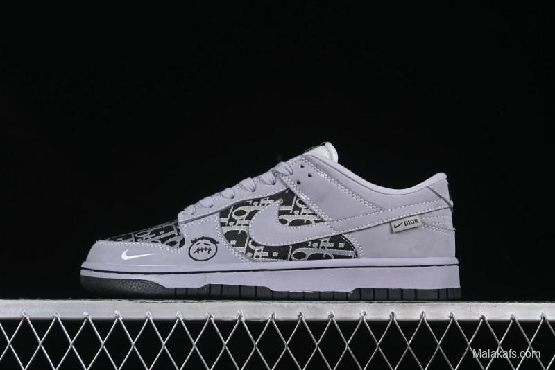 Nike SB Dunk Low Dior x TS Triple Collaboration Canvas Grey Check Anniversary High-End Custom Low-Top Casual Sneakers - KK1333-029