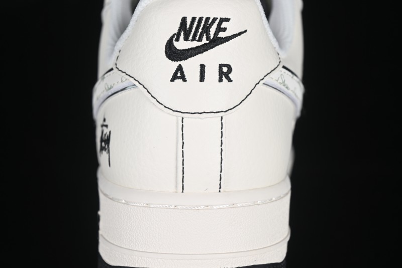 Nike Air Force 1 '07 Low Stussy Collaboration Beige Black Floral Swoosh Casual Sneakers - HH7518-040