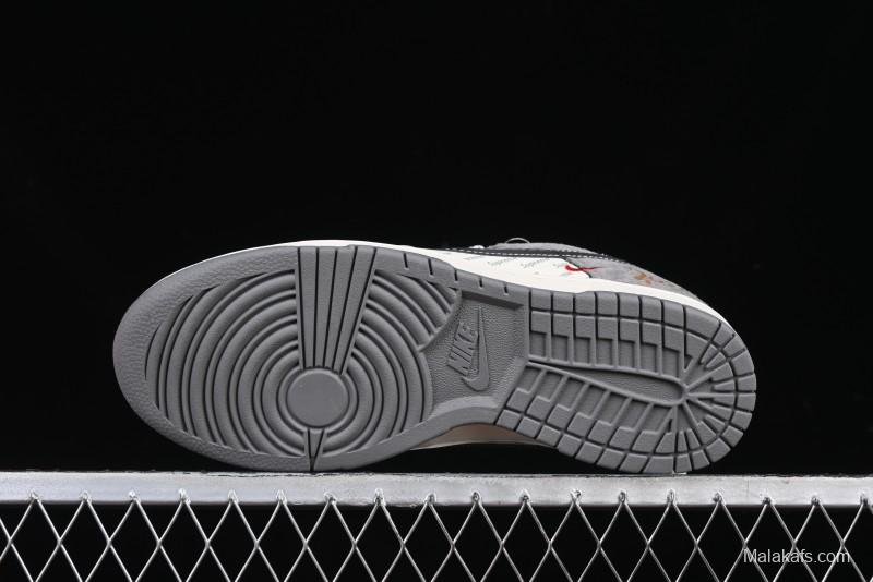 Nike SB Dunk Low Supreme Collaboration Bullet Screen Black Check Anniversary Customized Low-Top Casual Sneakers - FC1688-208