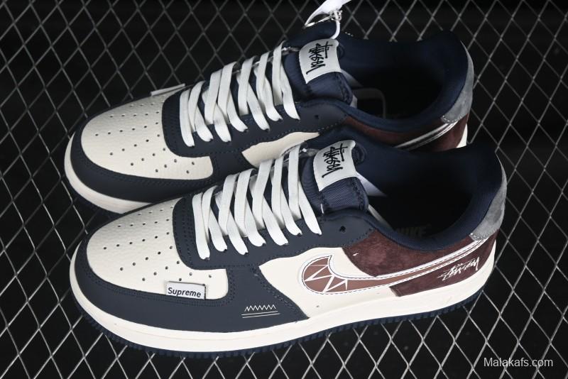 Nike Air Force 1 '07 Low Stussy Collaboration White Blue Chocolate Low-Top Casual Sneakers - KK1988-061