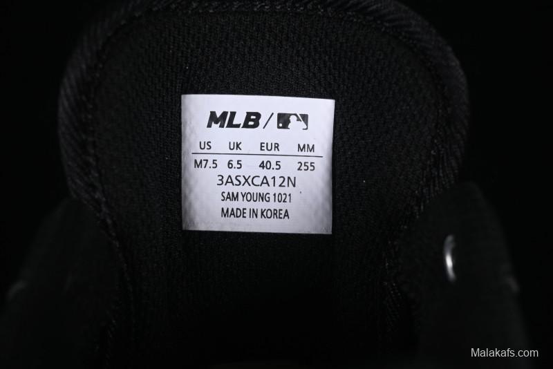 NY Yankees Black Leather Sneakers with Bold Blue Logo