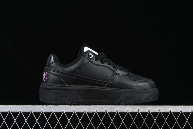 NY Yankees Black Leather Sneakers with Bold Pink Logo