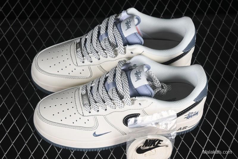 Nike Air Force 1 '07 Low Stussy Collaboration Grey Base Black Swoosh Casual Sneakers - XZ6188-761