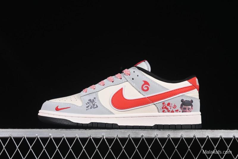 Nike SB Dunk Low Nezha Series Gray White Red Swoosh Anniversary Custom Low-Top Casual Skate Shoes - LW1818-113