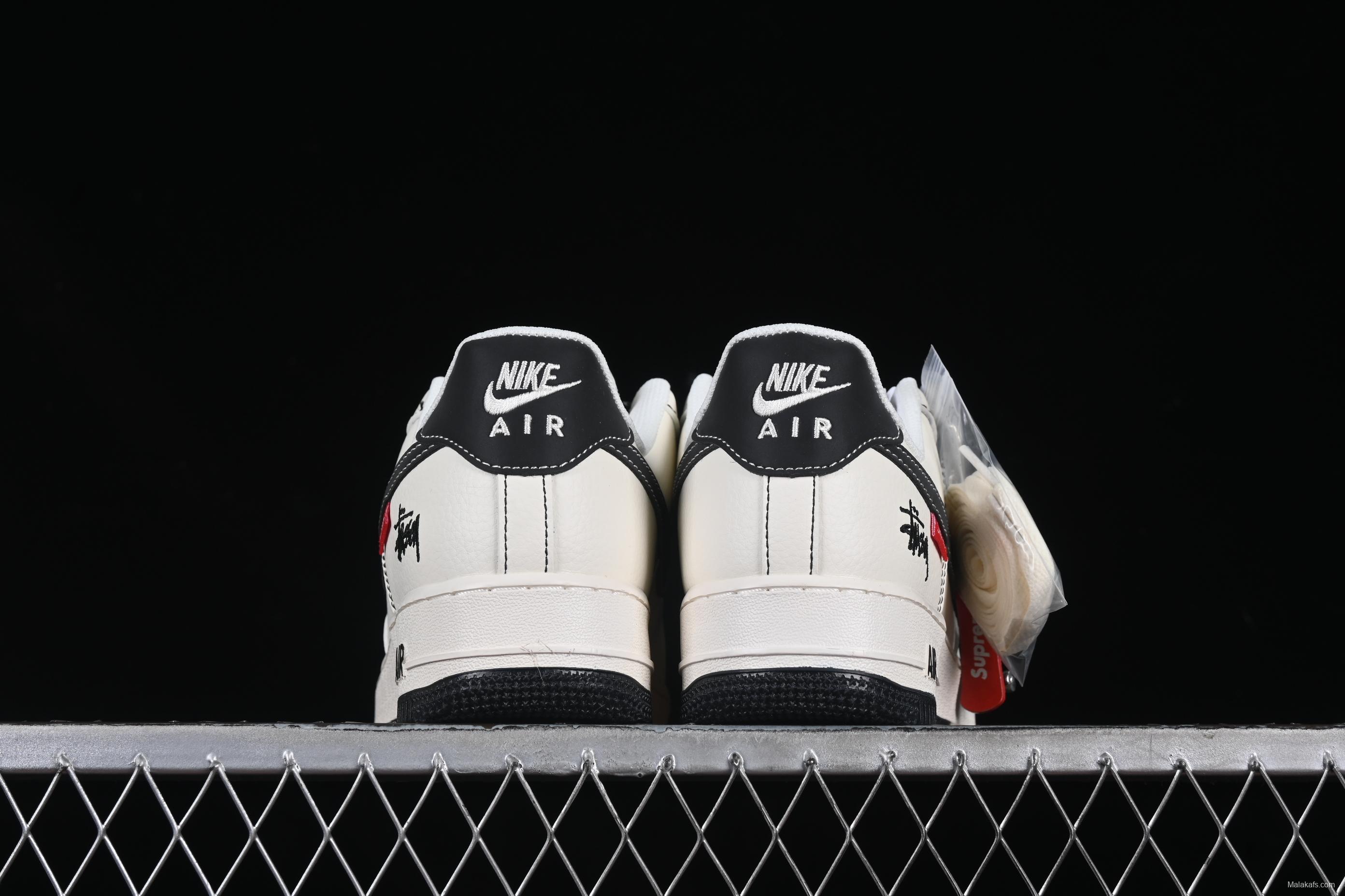 Nike Air Force 1 '07 Low Stussy Collaboration Black Dual-Tone Embroidery Casual Sneakers - HH7518-036