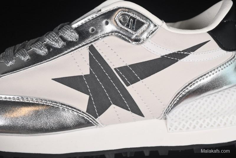 Golden Goose Marathon Comfortable Low-Top Lifestyle Sneakers in White Black Silver - H8D4