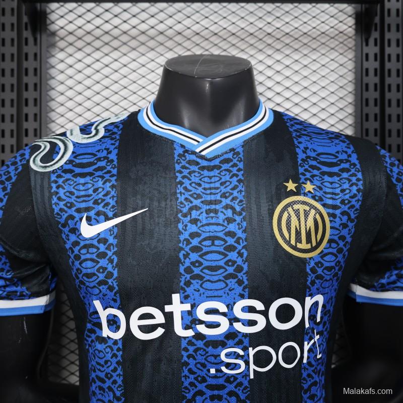 Player Version 25/26 Inter Milan Black and Blue Jersey with Snake Design
