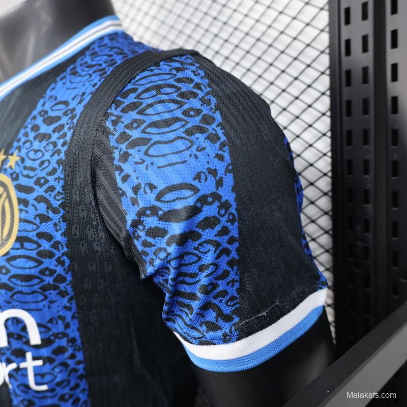 Player Version 25/26 Inter Milan Black and Blue Jersey with Snake Design