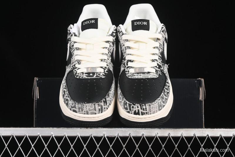 Nike Air Force 1 '07 Low Dior Collaboration Pattern Black White Swoosh Casual Sneakers - XS1958-581