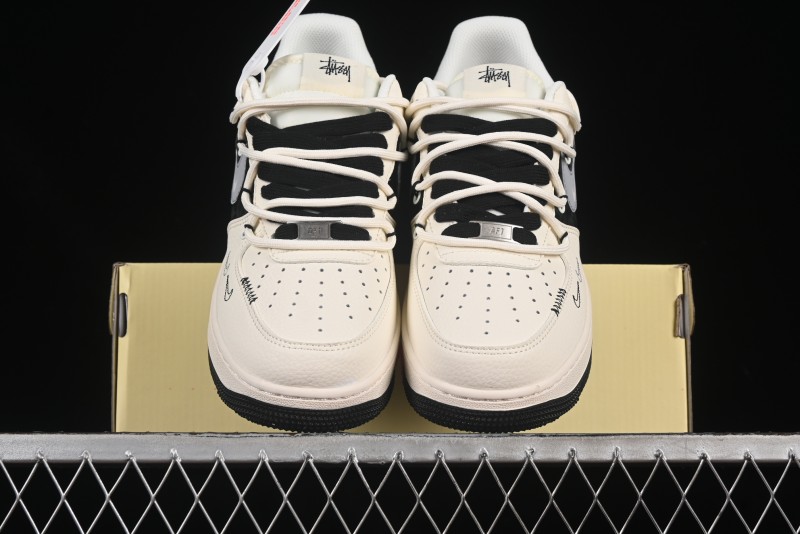 Nike Air Force 1 '07 Low Stussy Collaboration Black Diamond Lace-Up Casual Sneakers - DM6868-073