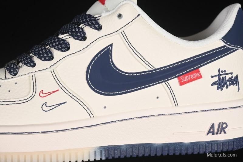 Nike Air Force 1 '07 Low Stussy Collaboration Dual-Tone Blue Red Logo Casual Sneakers - HH7518-072