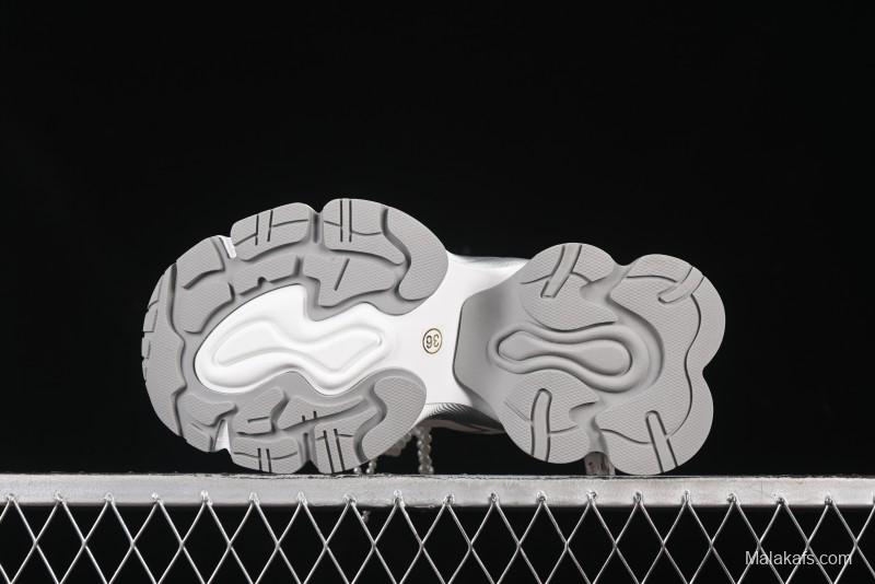 GG-CC Star Same Style Lace-Up Hollow Out Dad Shoes with 5cm Hidden Height Increase - G25X269 White Blue