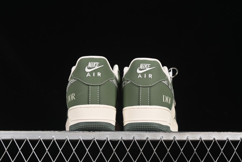 Nike Air Force 1'07 Low Dior Collaboration Dark Green Floral Swoosh Casual Sneakers - KK1988-081