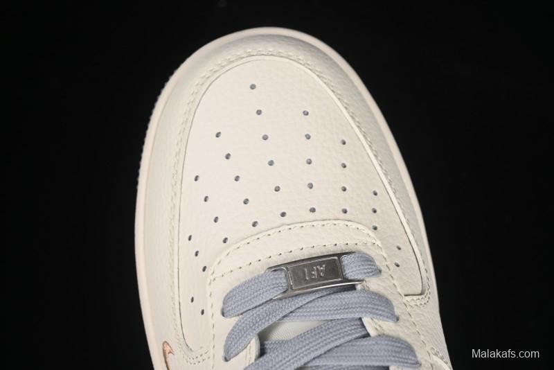 Nike Air Force 1 '07 Low Stussy Collaboration Gold Embroidery Grey Swoosh Casual Sneakers - XX3168-150