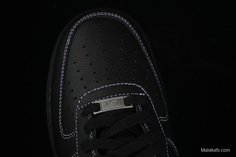 Nike Air Force 1'07 Low Casual Sneakers in Black with Purple Swoosh - HQ2037-001