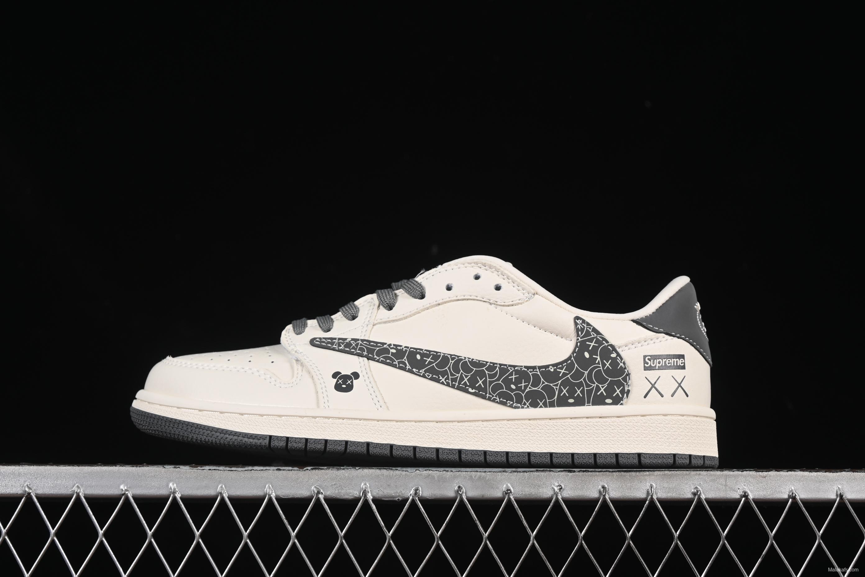 Nike Travis Scott x Fragment Design x Air Jordan 1 Low OG SP Casual Sneakers with Graffiti Bear Design - XS2024-035