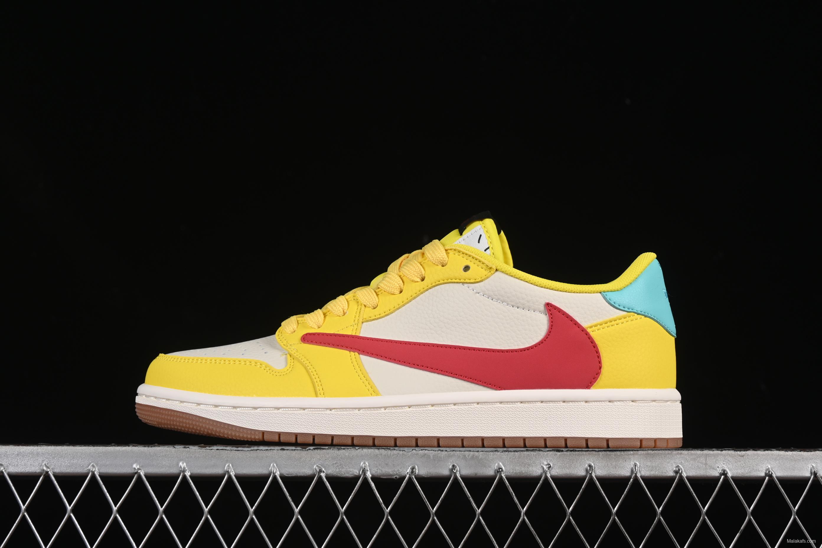 Nike Travis Scott x Fragment Design x Air Jordan 1 Low OG SP AJ1 Collaboration Retro Sneakers with Reverse Swoosh - DN6901-091