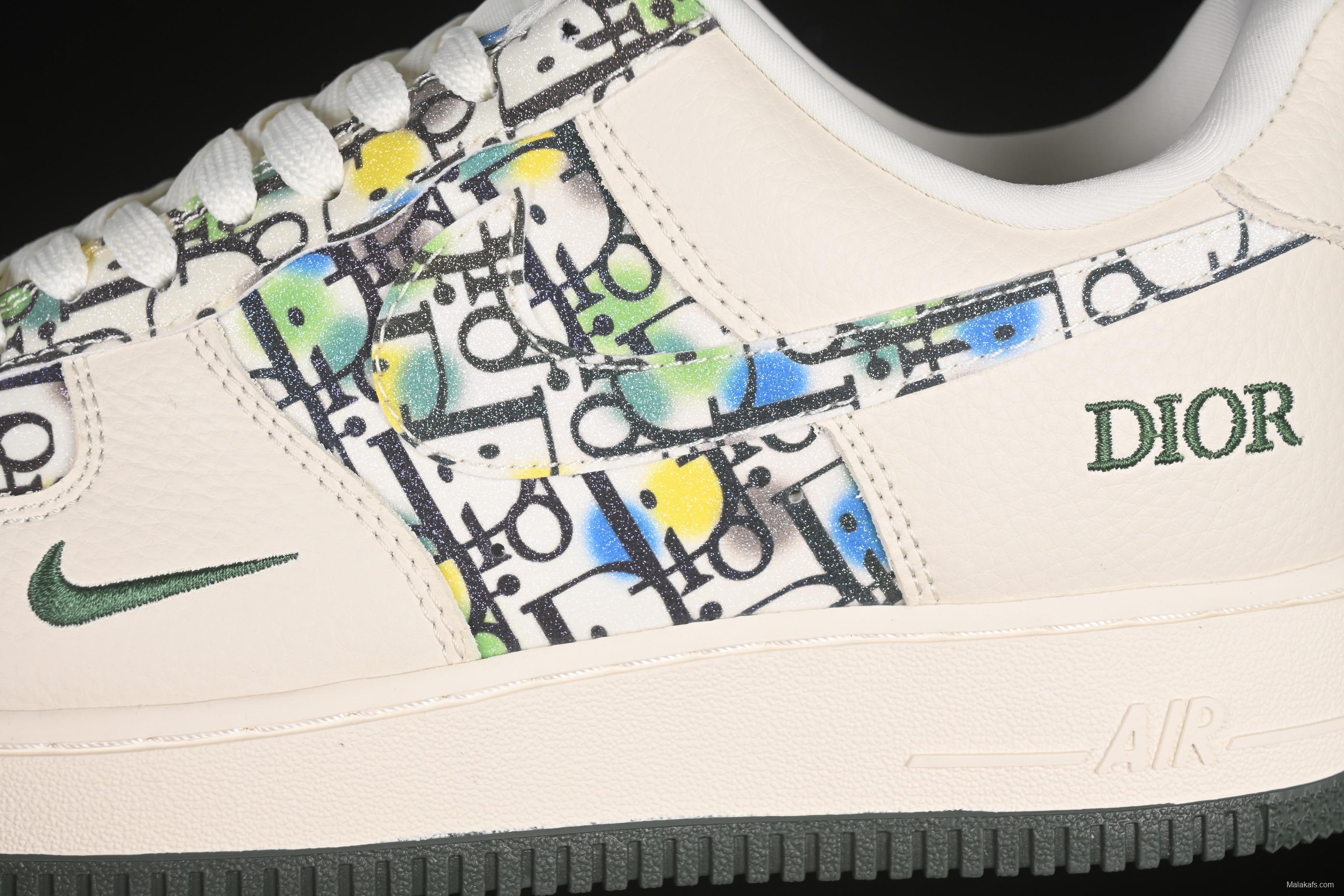 Nike Air Force 1 '07 Low Dior Collaboration Beige Green Floral Casual Sneakers - DF0188-065
