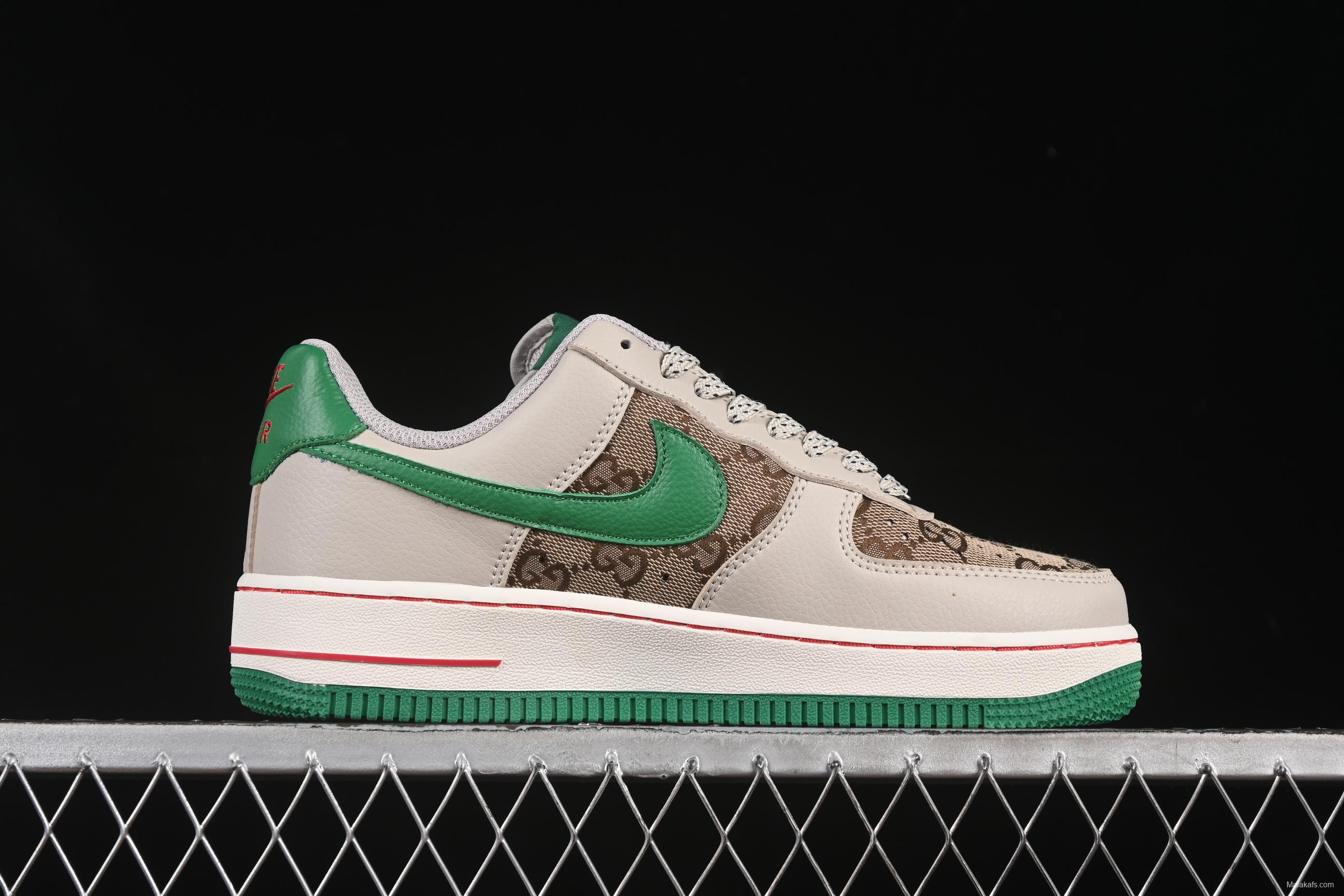 Nike Air Force 1 '07 Low Gucci Collaboration Grey Brown with Green Swoosh Casual Sneakers - LW9279-003