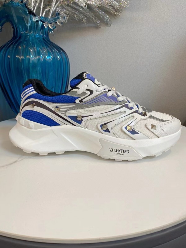 2024 Unisex Valentino Blue White Grey Mesh Leather Sneakers MJ00410