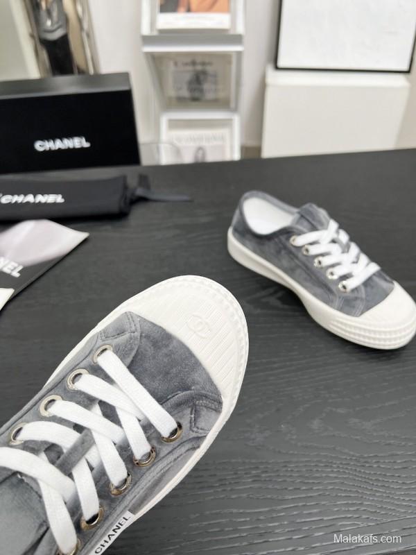 2025 Women Chanel Grey Canvas Casual Sneakers LY00230