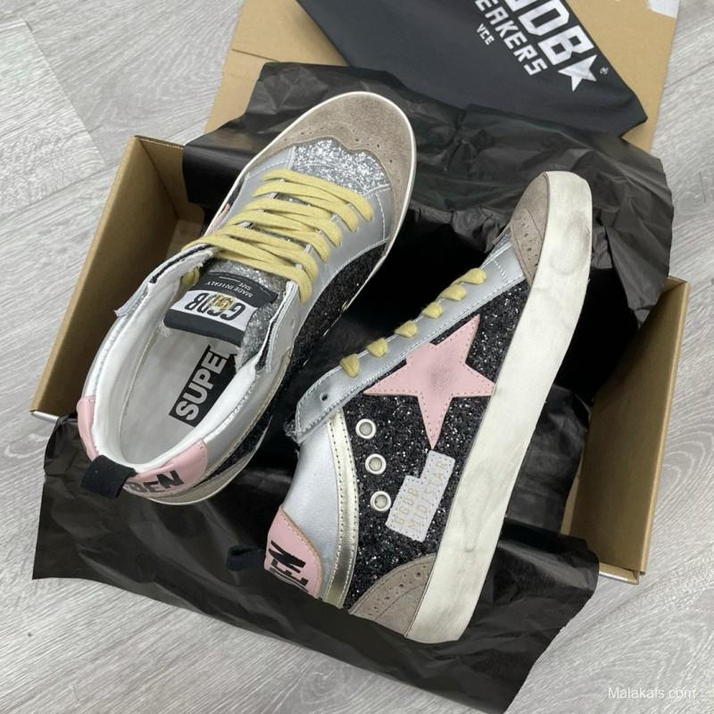 2024 Unisex GGDB pink black silver glitter suede leather high top sneakers MJ00300